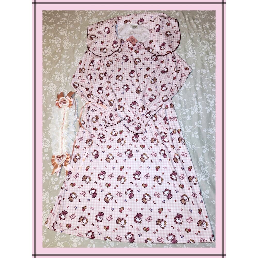 Sanrio Hello Kitty Dolly Mix Roomwear Nightgown Pajamas Lolita Bonnet Headdress - Picture 2 of 16